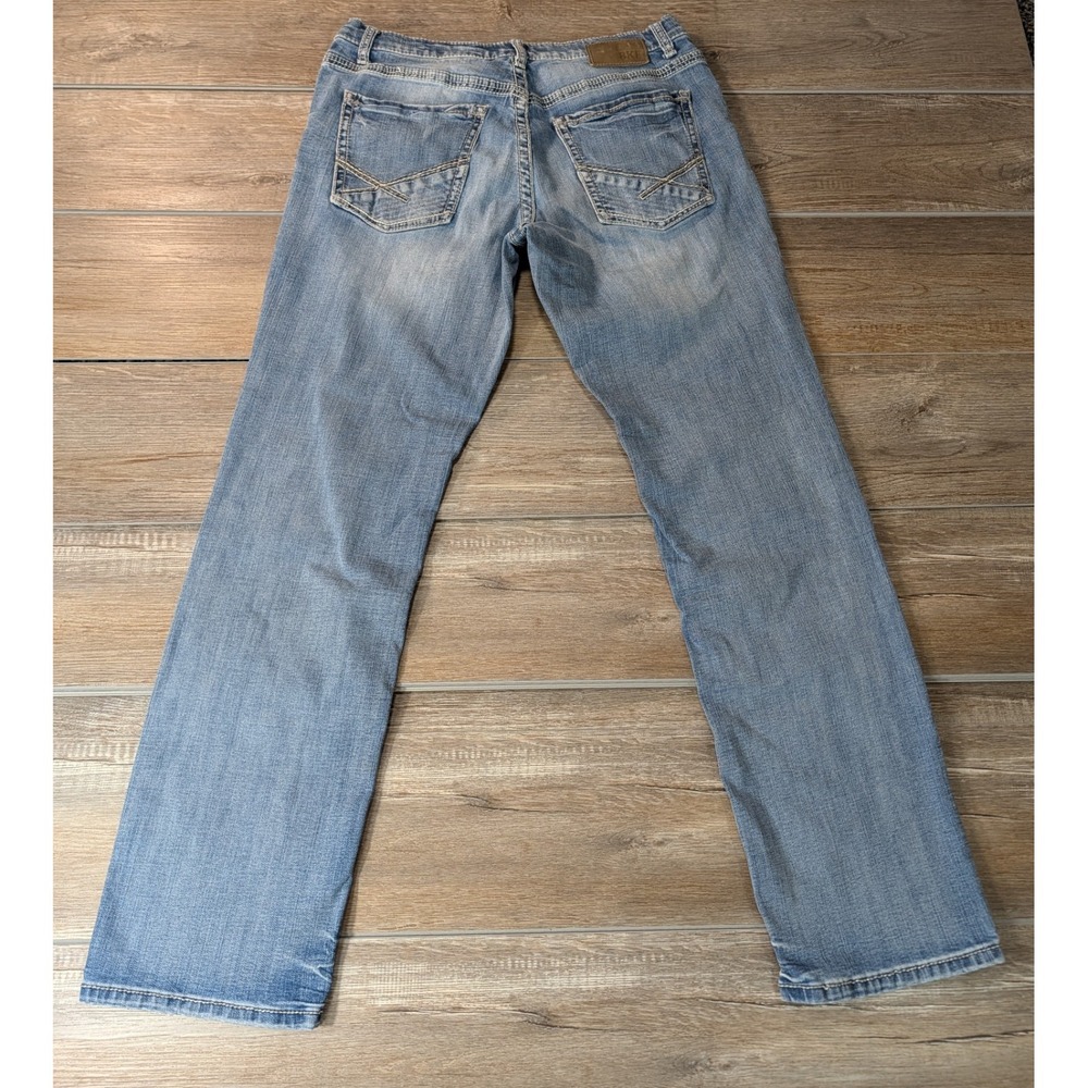 BKE Ryan Jeans Mens 34x33 Blue Denim Straight Relaxed Stretch Western Whiskered